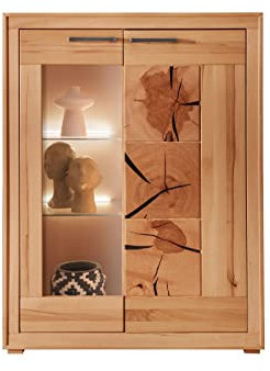 möbelando Highboard WZ-0315 aus Kernbuche in Natur geölt mit Einer Tür und 2 Einlegeböden. Abmessungen (BxHxT) 103x135x40 cm