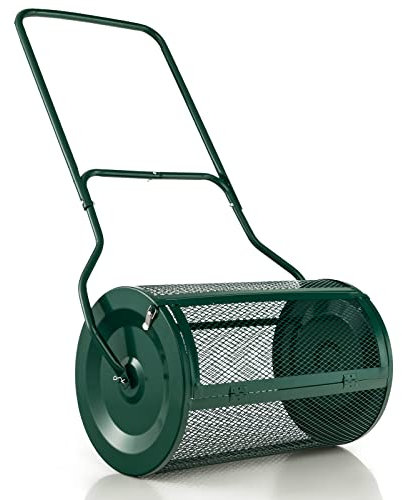 COSTWAY Kompoststreuer 80L, Torfstreuer mit U-Griff, Düngerstreuer Rasen Garten, Gartenstreuer für Dünger & Setzlinge, Komposter Metall, Saatgutstreuer mit Mesh-Korb, Handstreuer (Grün)