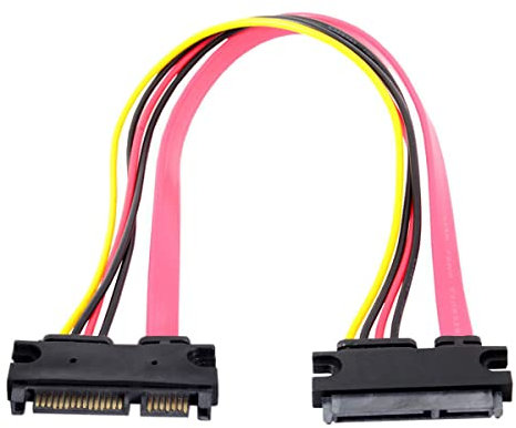 CY Cable de extensión de alimentación de datos SATA 3.0 7+15 de 22 pines macho a hembra, 30 cm