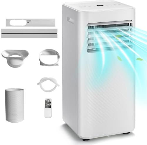 TANGZON Portable Air Conditioner 7000/9000 BTU, 4-in-1 Mobile AC Unit, Dehumidifier, 2 Speeds Cooling Fan with Sleep Mode, 24H Timer, Remote Control, Digital Display & Window Kits (9000BTU)