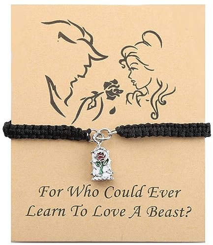 CENWA Rote Rose Armband von Beauty Beast inspirierte Rosenkuppel, verstellbares Armband für Mädchen und Frauen, 7-11, Edelstahl
