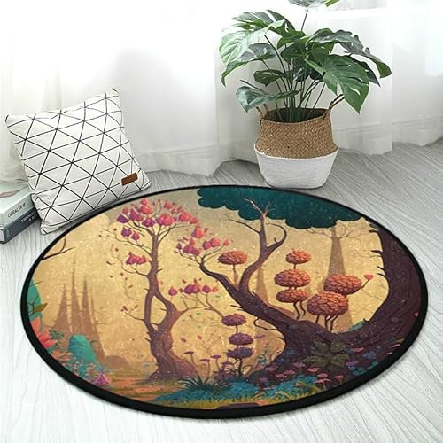 DNOVING Fairy Tale Teppich im Weed Fores-Stil, rund, 91 cm, rutschfest, weich, waschbar, perfekt für Küche, Schlafzimmer, Wohnzimmer