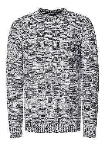 Rusty Neal Herren Pullover Schwerer Grobstrickpullover mit Rundhals-Ausschnitt im Streetwear Kontrast Block-Design S - 3XL 438, Farbe:Weiß, Größe S-3XL:M