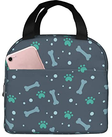 FJAUOQ Graue Hundepfoten-Lunch-Tasche für Damen und Herren, Kawaii-Tierpfote, isolierte Lunchbox mit Fronttasche, für Arbeit, Picknick, Reisen