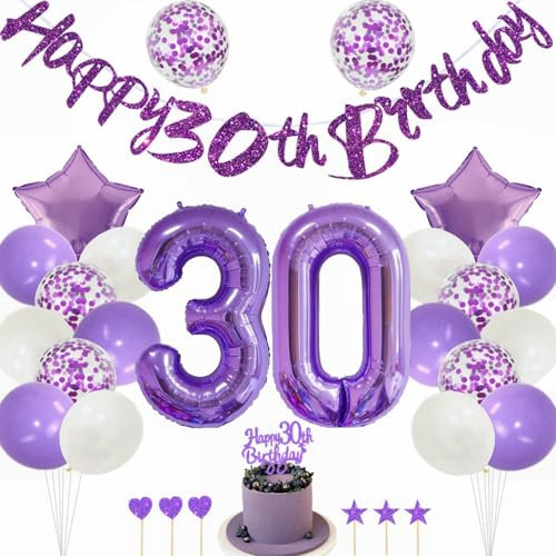 Kiwochy Lila 30 Geburtstag Deko Mädchen 30 Geburtstag Dekoration Lila Tortendeko Geburtstagsdeko 30 jahre Luftballons Nummer 30 Folienballon 30. Geburtstag Party Deko 30 jahre Geburtstag Deko Ballon