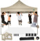 COBIZI pavillon 3x3 wasserdicht stabil Winterfest, faltpavillon Outdoor faltbar partyzelt，pop up pavillon klappbar gartenpavillon mit 4 Seitenteilen und Laufradtasche, Khaki（420D Oxford-Plane）