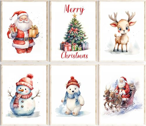 Generisch Dreamy Doodles® | 6er Poster Set Weihnachtsbilder | Weihnachten | Hochwertiger A4 Druck ohne Rahmen | Kinderbilder | Bilder Kinderzimmer | Niedliche Festlichen Weihnachtsmotive