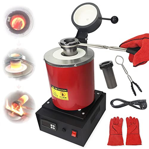 Qiang Horno De Fundición De Aluminio De Metal Fundición De Cobre Eléctrica 1800w Herramienta De Fundición Horno De Fusión De Oro Digital para Calentar Refinación Joyas De Oro Y Plata,Red-110V-1kg