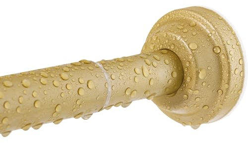 Haryaers Gold Shower Curtain Rod Tension No Drill,30 to 50 Inch Adjustable Heavy Duty Bathroom Shower Spring Rod, No Drilling Curtain Rods for Bathroom Closet Windows, Anti-Slip, No Rust