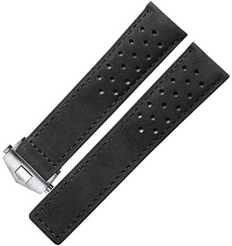vkeid Uhrenarmband mit Faltschließe, echtes Lederarmband für Tag Heuer-Uhr 20 mm, 22 mm, grau, schwarz, braun, Rindslederband (Farbe: 10 mm Goldverschluss, Größe: 20 mm)