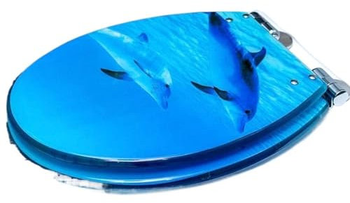 CekoCk Toilet seat soft close toilet seat Resin Toilet Seat, Ocean Series Art Two Sharks Toilet Seat Slow Close, Elongated Thicken Toilet Seat,Blue Dolphin,Easy Installation and Cleaning