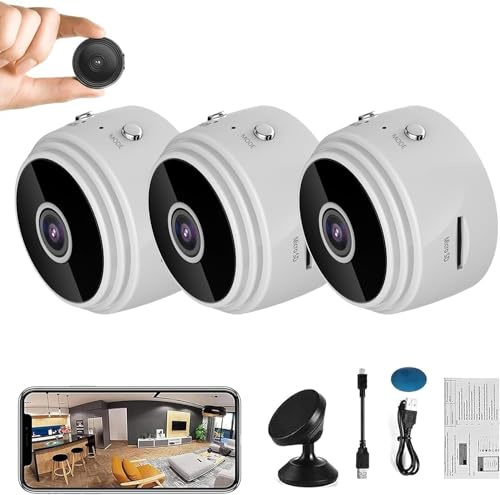 Mini Spy Camera,Mini Camera Spy,Mini Spy Camera Wireless Hidden with Audio, Spy Focus Magnetic Mini Security Camera Outdoor,Mini Spy Security Camera Wireless,Spy Camera No Wifi Needed (White, 3PC)