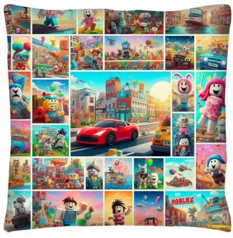 The Beach Stop Roblox-Montage-Kissenbezug mit lustigem Videospiel-Charakter, Pop-Art-Heimdekoration, Geschenkidee für Männer, Frauen, Jungen, Mädchen, 45 x 45 cm