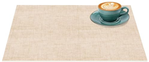 Platzset Tischset abwaschbar PVC Platzdeckchen rutschfest Tischuntersetzer Hitzebeständig Esstisch waschbar für drinnen & draußen Beige Leinenoptik Uni 35x50cm