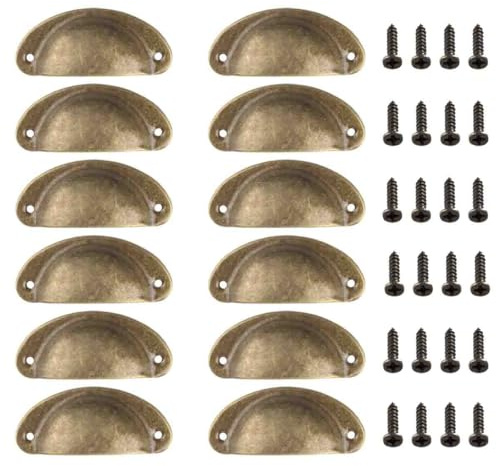 Fayvosiue 12 PCS Shell Cup Handle Door Drawer Chest Semi-Circular Handle Vintage Drawer Pull Handles (Antique Copper)