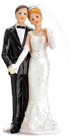 Decoraparty Figurine Cake Topper pour Gâteau de Mariage - Couple de Jeunes Mariés, Décoration de Table, Pièce Maîtresse en Résine - Hauteur 11 cm