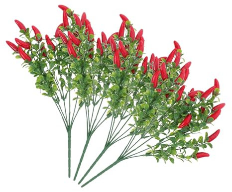FONDOTIN 4stücke Künstliche Chili-Pflanze Realistische Simulation Für Dekoration Fotografie Und Vase Faux Gemüsezweige Für Stilvolle Inneneinrichtung