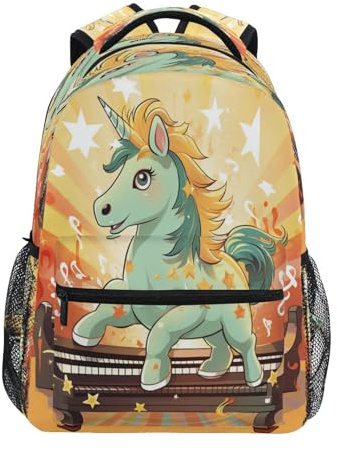 Klavier Grünes Einhorn Studentenrucksack Kinderrucksack Büchertasche Schülerrucksack Laptop Rucksäcke für die Reise Teen Mädchen Jungs