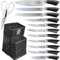 XYJ Authentic Since 1986 - Set di coltelli professionale, coltelli giapponesi in acciaio inox con portacoltelli, forbici, per bistecca, affettare pane, coltello da cucina