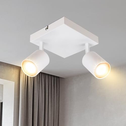 Lichtmaler LED Deckenstrahler 2 Flammig Deckelampe - Deckeleuchte Weiß GU10 Deckenspots Quadratische Schwenkbar 350° Spotlight Modern Spots für Flur Wohnzimmer Schlafzimmer, Ohne Leuchtmittel