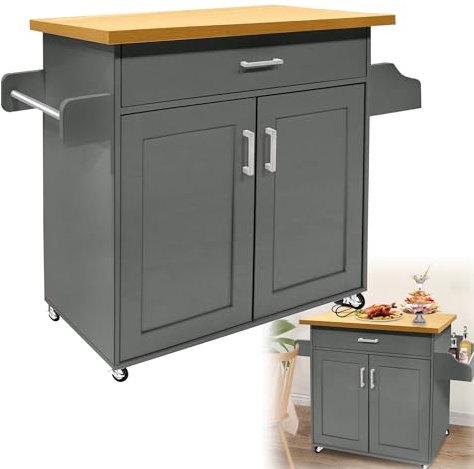 HENGMEI Küchenwagen, Kücheninsel Küchen Wagen mit Rollen, 1 Schubladen, 2 Ebenen Schrank, mit Handtuchhalter Servierwagen, Für Küche, Hochzeit im Freien, Hotel, 115x36x90cm (Grau)