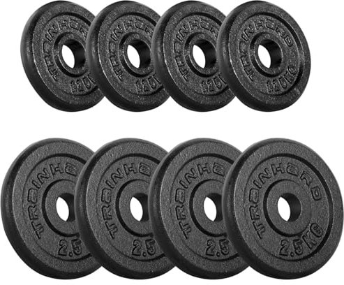 Train Hard® Hantelscheiben Set, 5/10/15/20/30/40/50/60kg,30/31mm Bohrung, Gusseisen, Gewichtsscheiben, Hantelgewichte, Fitness Scheiben (15kg, A:1.25x4+2.5x4)