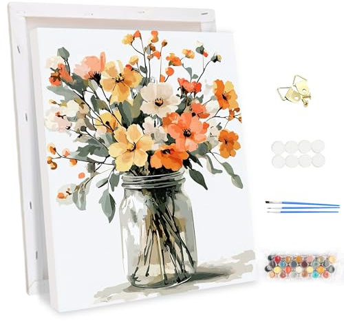 MEIYUDA Peinture par Numero Adulte avec Cadre Fleur Aquarelle, DIY Peinture Acrylique pour Adultes Débutants, Facile sur Toile Avec Peintures et Pinceaux Decoration Maison Cadeau 30x40cm