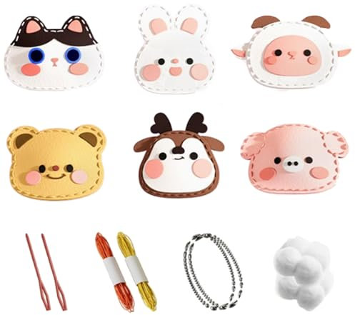 1 Set Nähset Kinder, Kinder Nähset, DIY Nähset Tierformen Filz Bastelset für Kinder Und Anfänger, Tiere Nähen Bastelset Gefüllte Filz Plüsch Ornamente für Handwerk (6 Stile)