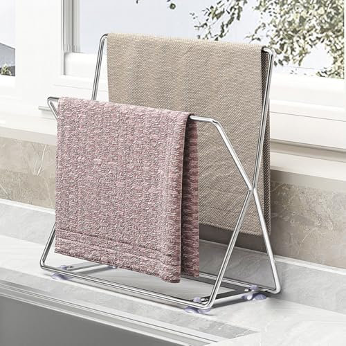 SUS304 Stainless Steel Dish Cloth Rail for Kitchen, Kitchen Towel Holder, Swedish Dishcloth Holder, Dish rag Hanger, Dish Towel Holder for All Types of Sinks and Smooth Surfaces