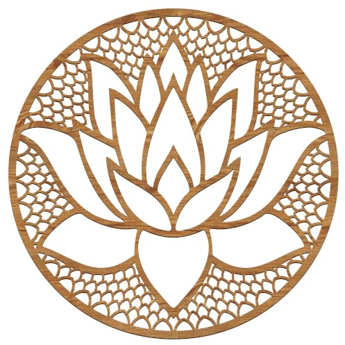 Lotusblume aus Holz – Handgefertigtes Wandbild Ø 39 cm in Rustikal-Optik – 4 mm Pappelholz – Wanddeko für Wohnzimmer, Yoga und Meditation – Hergestellt in Österreich