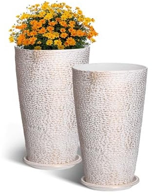 VEVOR Fioriere Alte per Esterni da 330 x 330 x 530 mm Fioriere Rotonde Grandi per Portico Anteriore e Patio, Set di 2, Fioriera Conica Rotonda, Vasi per Piante di Fiori e Alberi con Finitura in Pietra