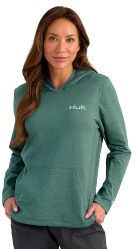HUK Women's Coldfront+ Pullover, Performance Fishing Hoodie, North Atlantic Heather