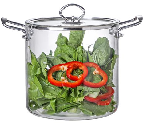 Clear Glass Simmer Pot Glass Saucepan with Cover 5. 5L Heat- resistant Stovetop Pot with Stainless Steel Handles Cookware Simmer Pot for Safe for Pasta Noodle, Soup, Milk 12x8in