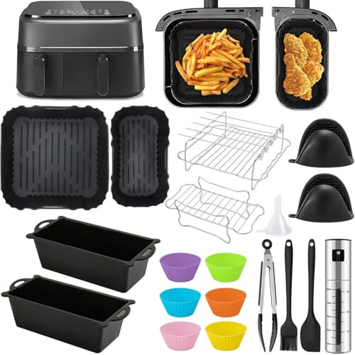 Accessori Friggitrice ad Aria per Philips Dual Basket Airfryer Serie 3000 9L– 23 Pezzi Accessori ad Aria – Riutilizzabile Stampi, per Philips Airfryer Dual Basket 3000 serie 3L/6L