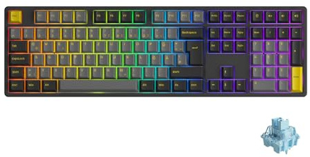 Akko 5108B Plus Kabellose Gaming-Tastatur, Schwarz & Gold, Hot-Swap-fähige mechanische Tastatur mit DREI Modi und RGB-Hintergrundbeleuchtung (ISO-DE/UK/Nordisches Layout, V3 Creme-Blau-Schalter)