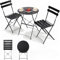 Clevich Bistro Set Balkon Metall, Balkonmöbel Set 3 teilig, Bistrotisch mit 2 Stühlen, Gartenmöbel-Set Outdoor Sitzgruppe, Faltbar und Wetterfest, für Gärten, Terrassen (Schwarz)
