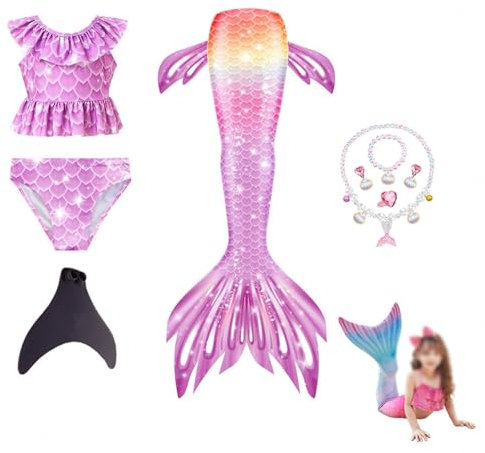 Generisch 5er-Packung Mädchen Monoflossen Mit Ozean-Glitzer-Dekoration Cosplay, Perfekt für Pool und Meer,G-110
