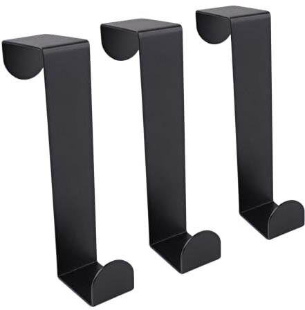 keypak Over Door Hanger, 3 Pack Black Metal Hooks, Fits Doors up to 4cm | Suitable for doors 4cm Thick, ideal for hanging clothes; coats; jacktes; towels; Robes, Modern Hooks