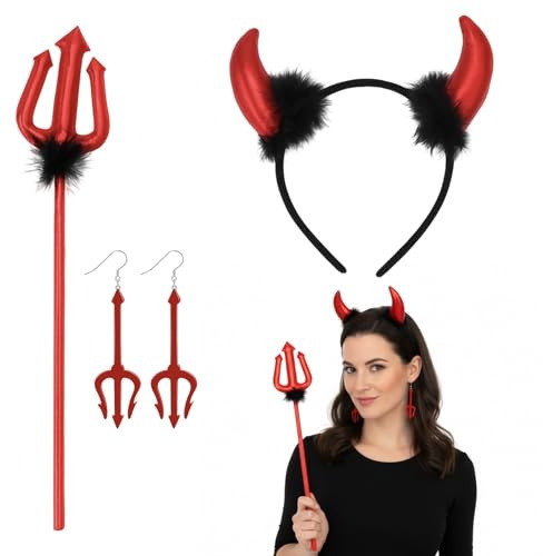 Halloween Haarreif Teufelshörner,Teufel Kostüm Damen Haarreifen, 4er Set für Kostümpartys und Themenevents, Vielseitige Designs für verschiedene Frisuren, Teufel Kostüm Damen Halloween Accessoires