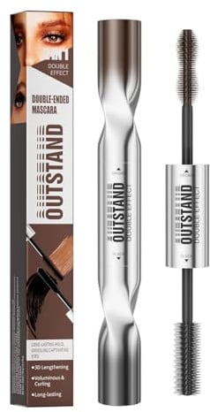 2-in-1 Dual Brush Volumizing & Lengthening Mascara, wasserfeste Mascara mit zwei Enden und brauner Wimpernverlängerung und schwarzer Wimpernverdichtung, langanhaltendes Wimpern-Make-up