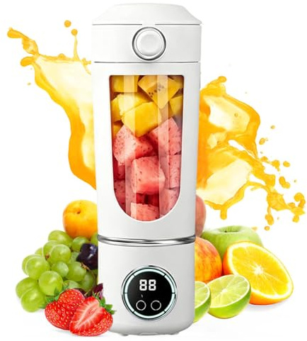 SKIKHN Personal Blender, 700ml Portable Juicer Blender USB Rechargeable, Traveling Portable Fruit Veggie Juicer with 12 Blades and Extra Lid, Mini Blender for Kitchen, Gym, Office, Traveling (White)