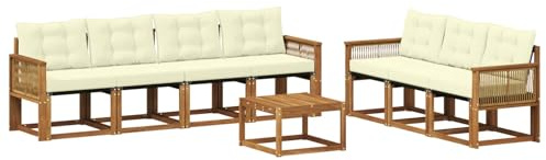 vidaXL Outdoor-Sofagarnitur mit Kissen 8 pcs Natur und Creme, Moderner Garten-Sofa, strapazierfähiges Outdoor-Sektionen-Set, bequemes Terrassenmöbel, ideal zum Entspannen