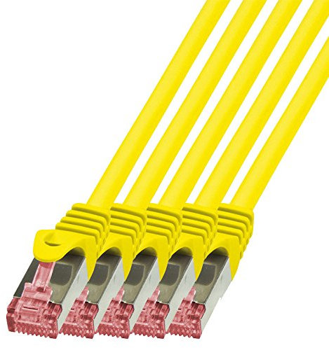 BIGtec Lan Kabel 5 Stück 30m Netzwerkkabel Ethernet Internet Patchkabel CAT.6 gelb Gigabit SFTP doppelt geschirmt für Netzwerke Modem Router Switch 2 x RJ45 kompatibel zu CAT.5 CAT.6a CAT.7 Stecker
