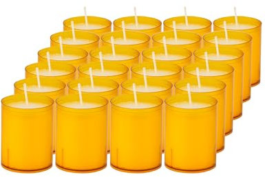 Sovie CANDLES Refill Kerzen Orange 24 Stück - Kerze in Kunststoff-Hülle - ca. 24 Stunden Brenndauer - Kerzen Deko Innen & Außen - Schützt Glas & Dekoration