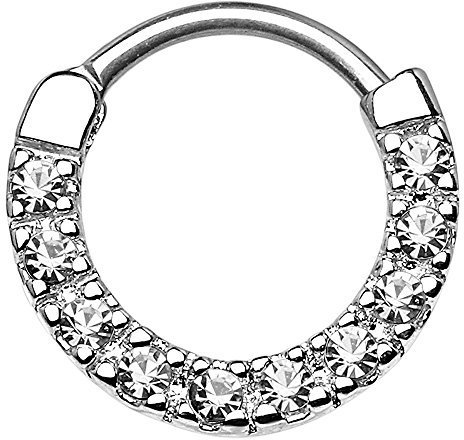 Piercingfaktor Universal Piercing Scharnier Schild Ring Tribal Vintage mit Strass Kristall Septum für Tragus Helix Ohr Nase Lippe Intim Nippel Silber Clear 1,2mm