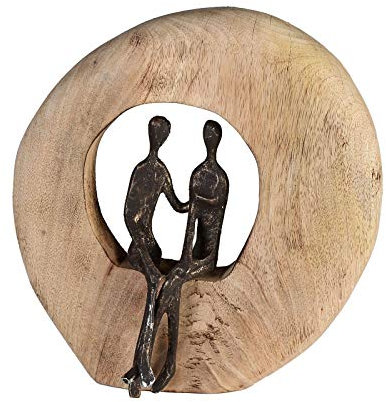 Casablanca Figura Decorativa de Escultura – Decoración de salón de Madera y Aluminio – Fabe: marrón Plata – Altura 24 cm