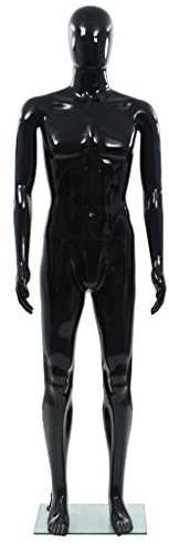 Festnight Männliche Schaufensterpuppe Schaufensterfigur mit Glassockel Ganzkörper 185 cm Drehbarer Kopf Schwarz