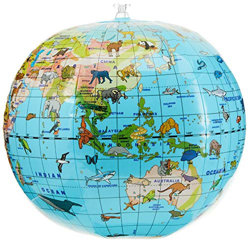 CALY - Globo inflable Animales 30 cm - ¡Un globo para descubrir el mundo! ¡El reino animal y la multitud de continentes a los que pertenecen a tu alcance! - Inglés - 057B