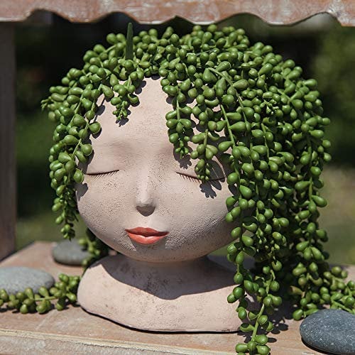 Pot de fleurs à tête femelle pour plantes grasses avec trou de drainage, joli cactus pour décoration intérieure et extérieure, pot vintage unique, pot en résine blanc rétro pour plantes grasses