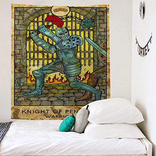 Wandteppiche Wandbehang Tapisserie, Vintage Bohemian Astrologie Tarot Gobelin Wandbehang Ritter Von Pentacils, Vertikal Rechteckig Art Decor Drucken Gewebe Für Wohnzimmer Schlafzimmer